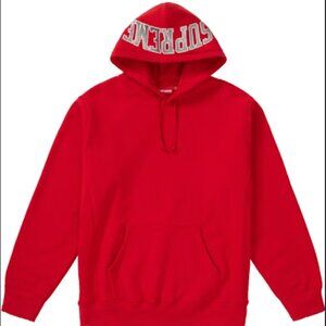 SUPREME Hooded Pullover Red with Silver Sequin logo on hood XL